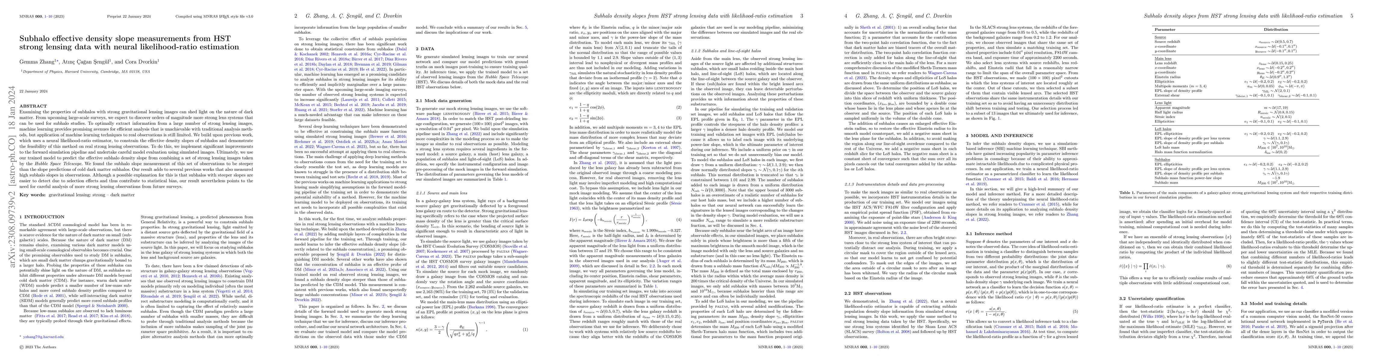 Thumbnail for Subhalo effective density slope measurements from HST strong lensing
  data with neural likelihood-ratio estimation