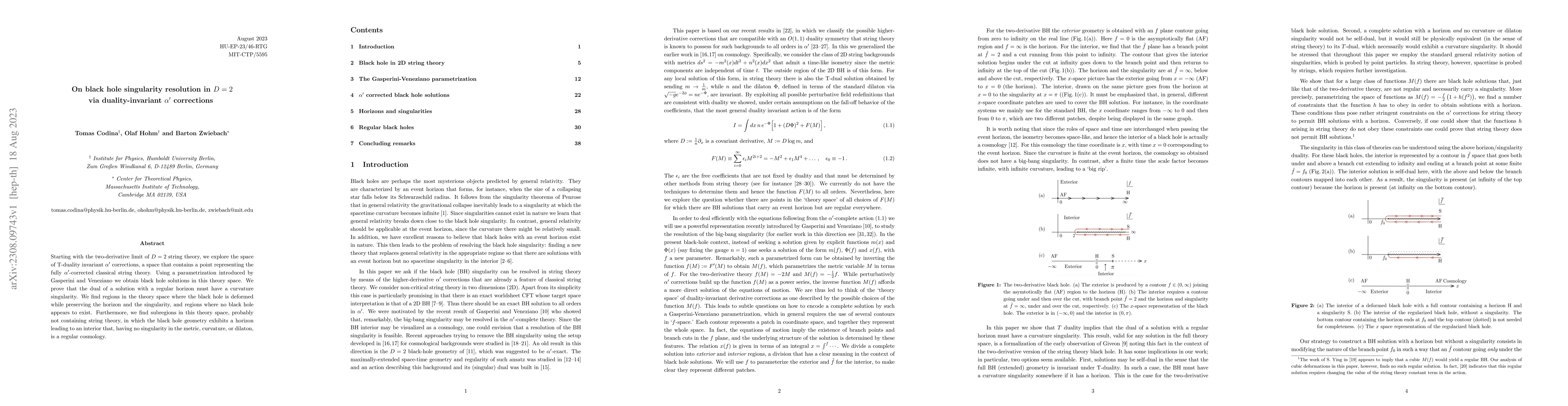 Thumbnail for On black hole singularity resolution in $D=2$ via duality-invariant
  $\alpha'$ corrections