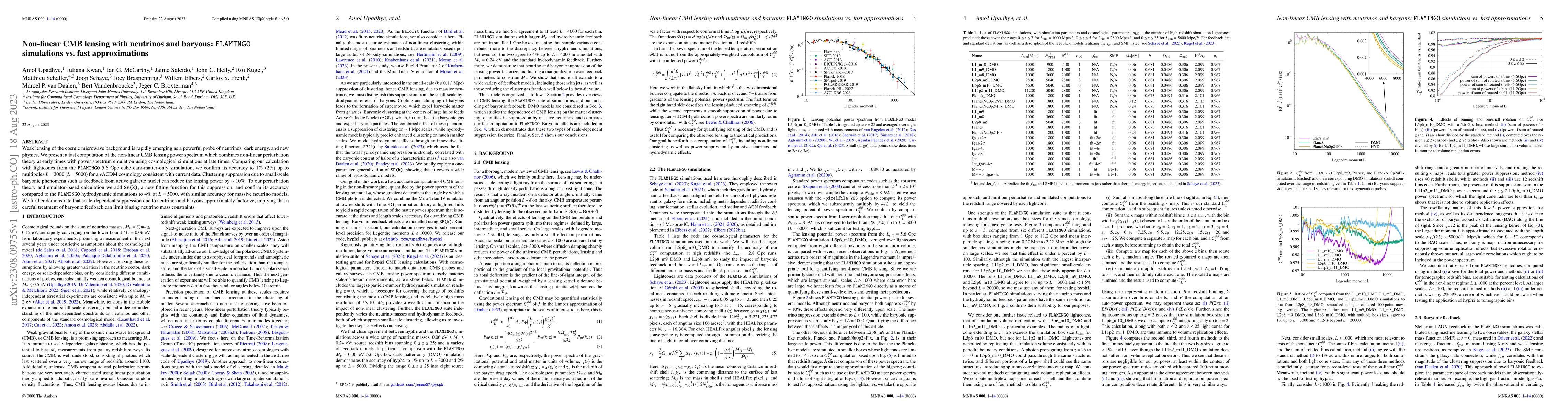 Thumbnail for Non-linear CMB lensing with neutrinos and baryons: FLAMINGO simulations
  vs. fast approximations