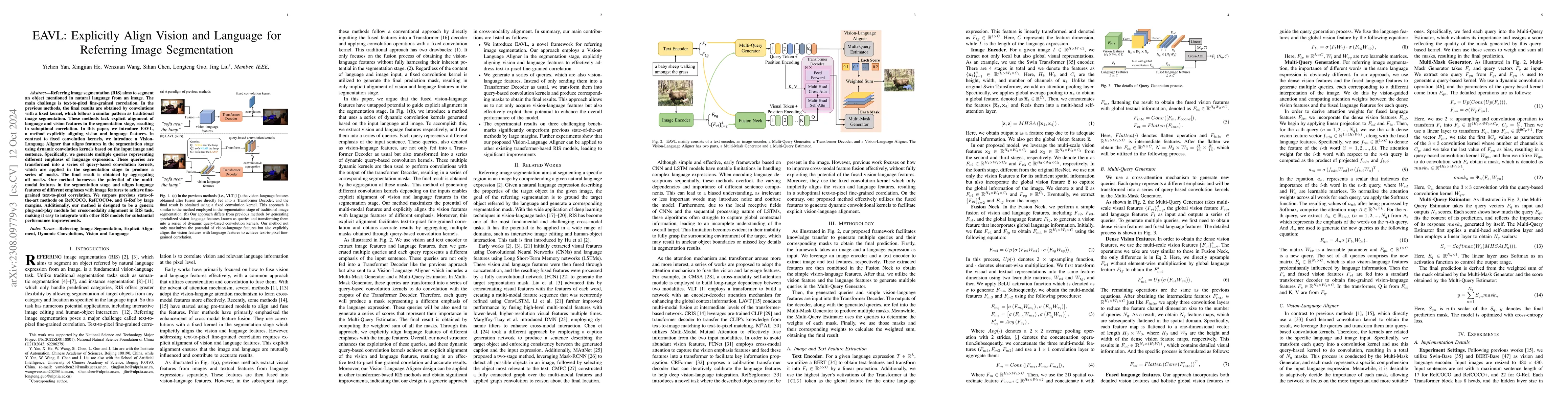 Thumbnail for EAVL: Explicitly Align Vision and Language for Referring Image
  Segmentation