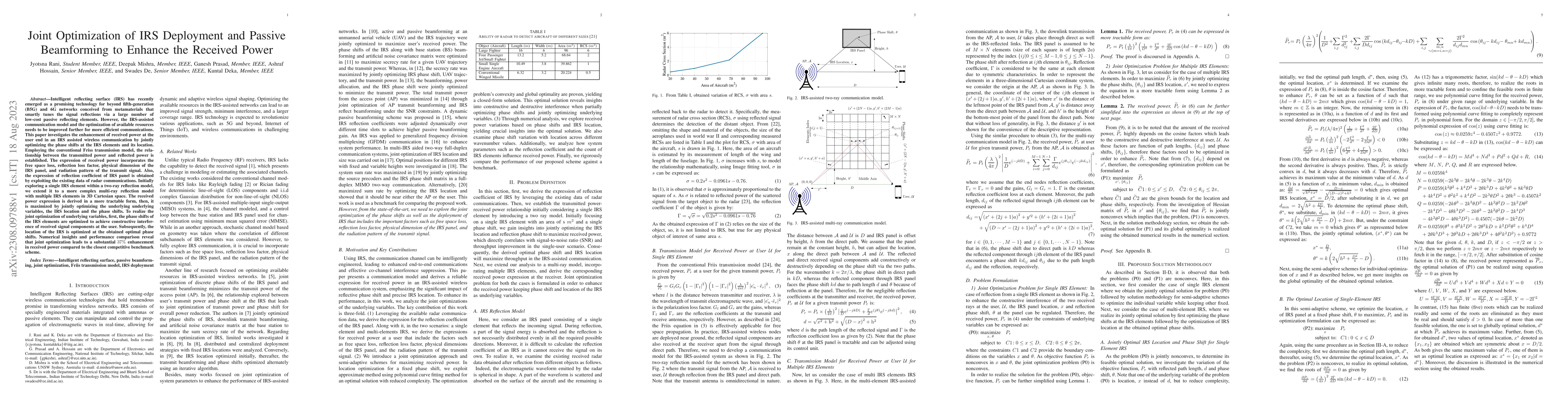 Thumbnail for Joint Optimization of IRS Deployment and Passive Beamforming to Enhance
  the Received Power
