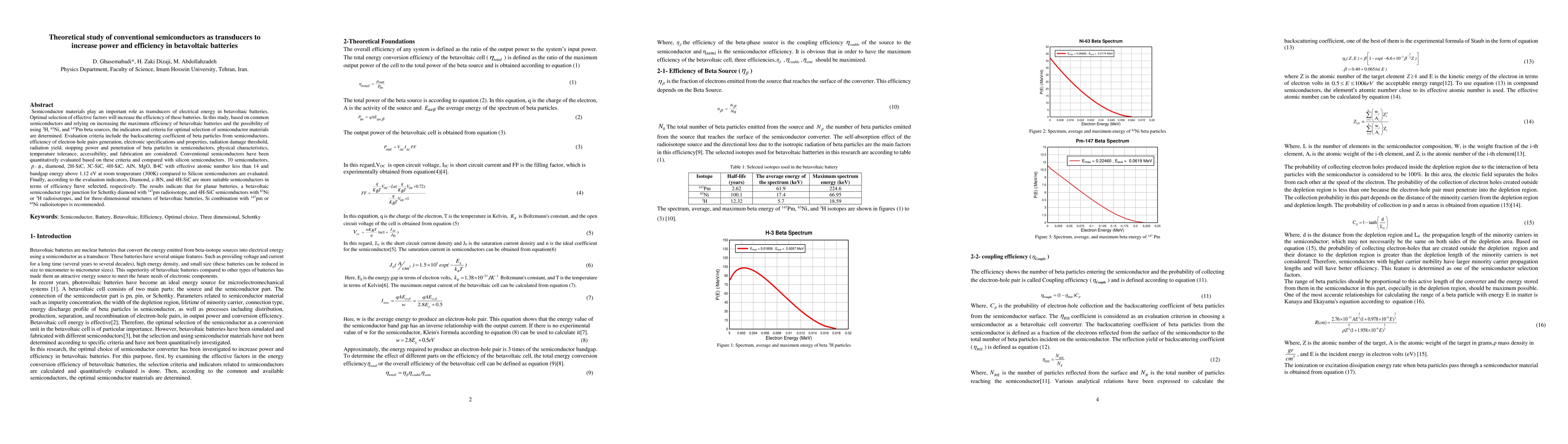 Thumbnail for Theoretical study of conventional semiconductors as transducers to
  increase power and efficiency in betavoltaic batteries