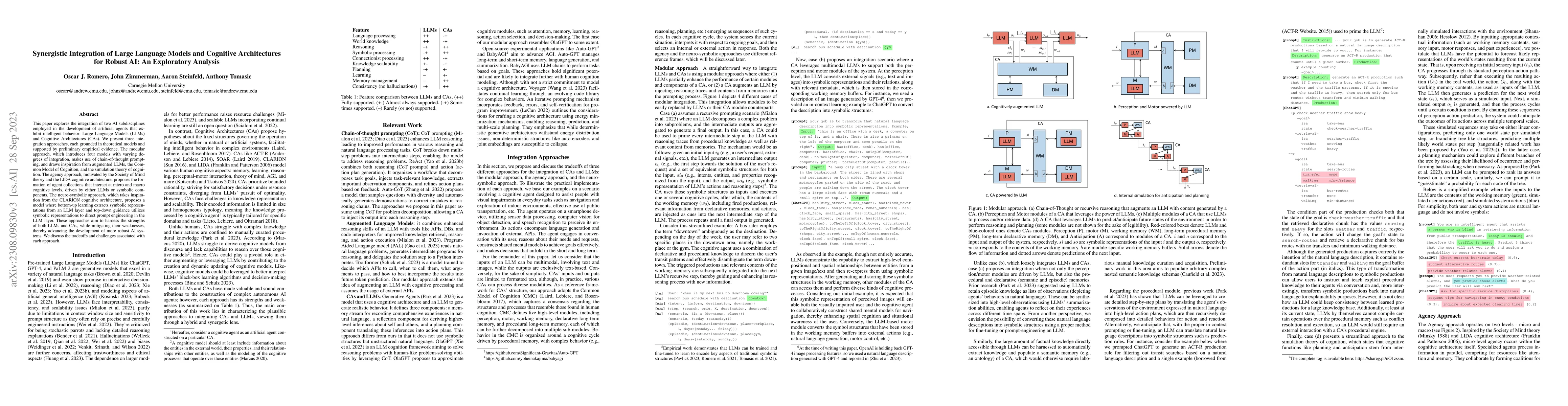 Thumbnail for Synergistic Integration of Large Language Models and Cognitive
  Architectures for Robust AI: An Exploratory Analysis