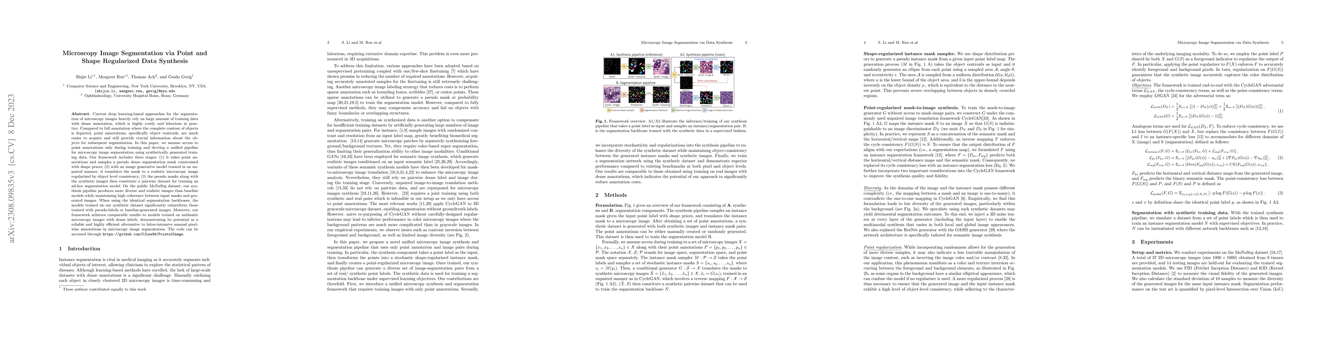Thumbnail for Microscopy Image Segmentation via Point and Shape Regularized Data
  Synthesis