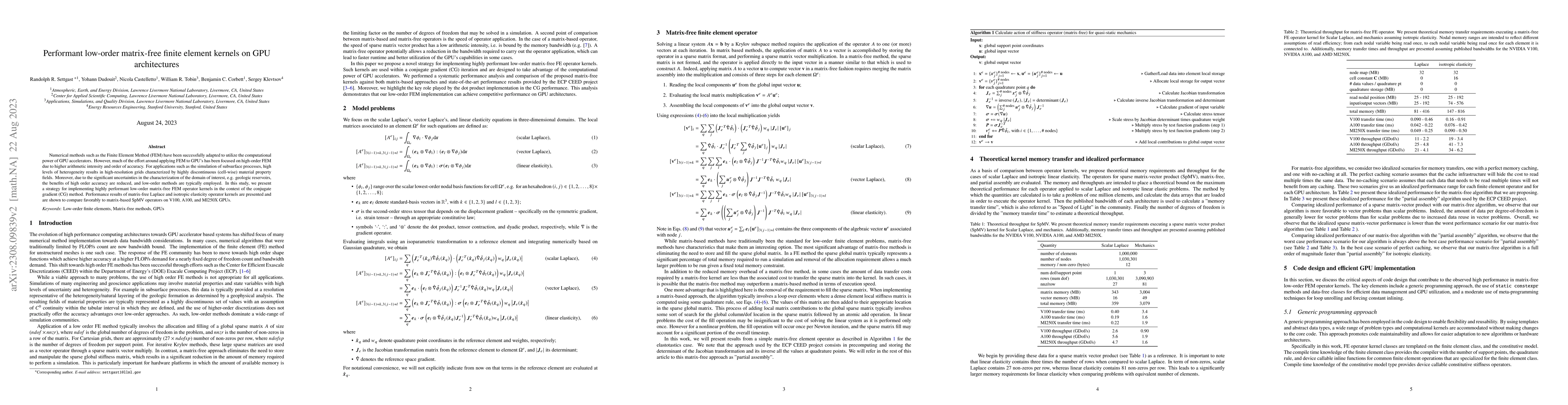 Thumbnail for Performant low-order matrix-free finite element kernels on GPU
  architectures
