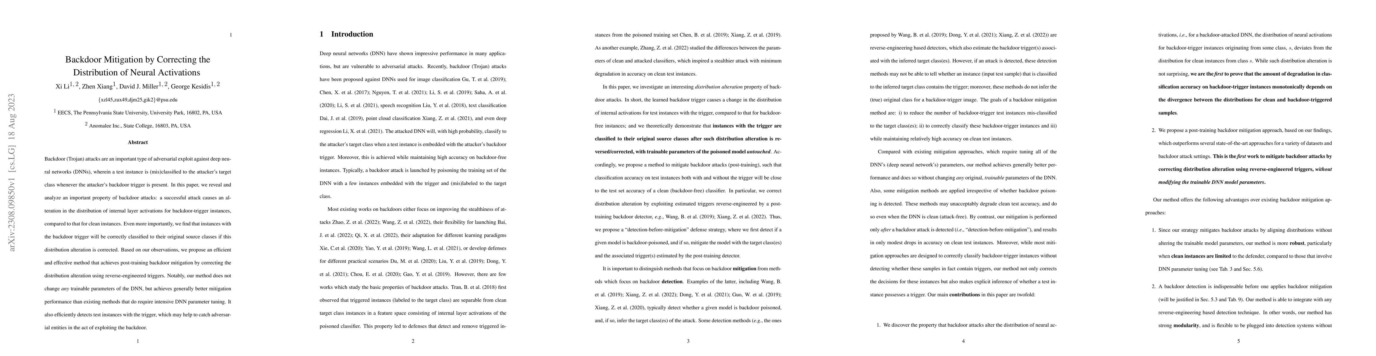 Thumbnail for Backdoor Mitigation by Correcting the Distribution of Neural Activations