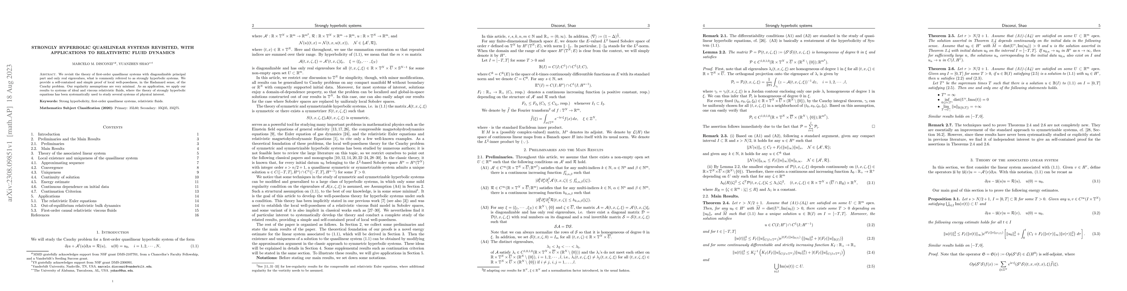 Thumbnail for Strongly hyperbolic quasilinear systems revisited, with applications to
  relativistic fluid dynamics