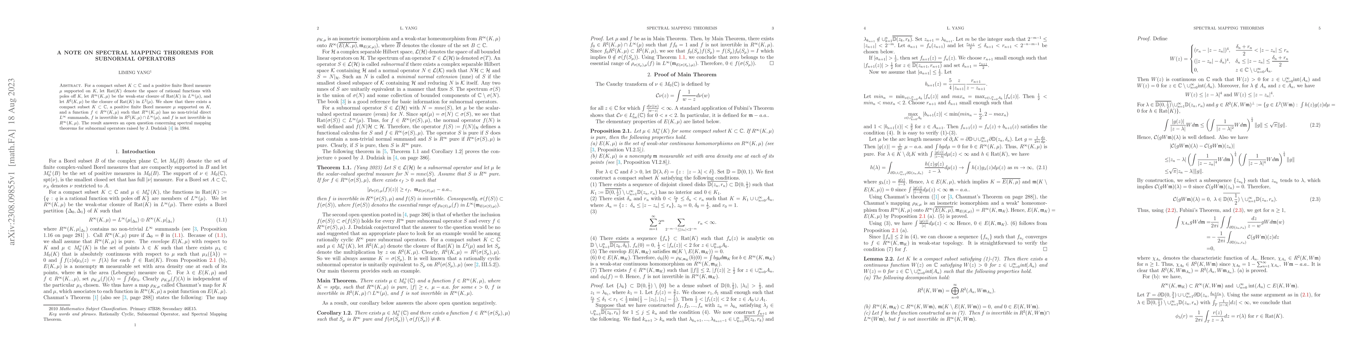 Thumbnail for A Note on Spectral Mapping Theorems for Subnormal Operators