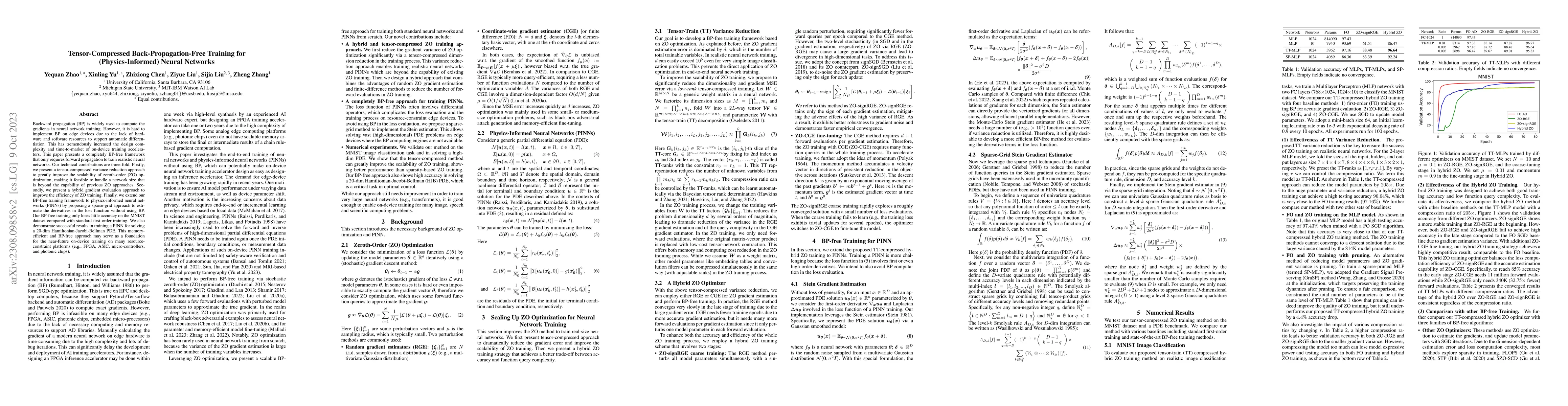 Thumbnail for Tensor-Compressed Back-Propagation-Free Training for (Physics-Informed)
  Neural Networks
