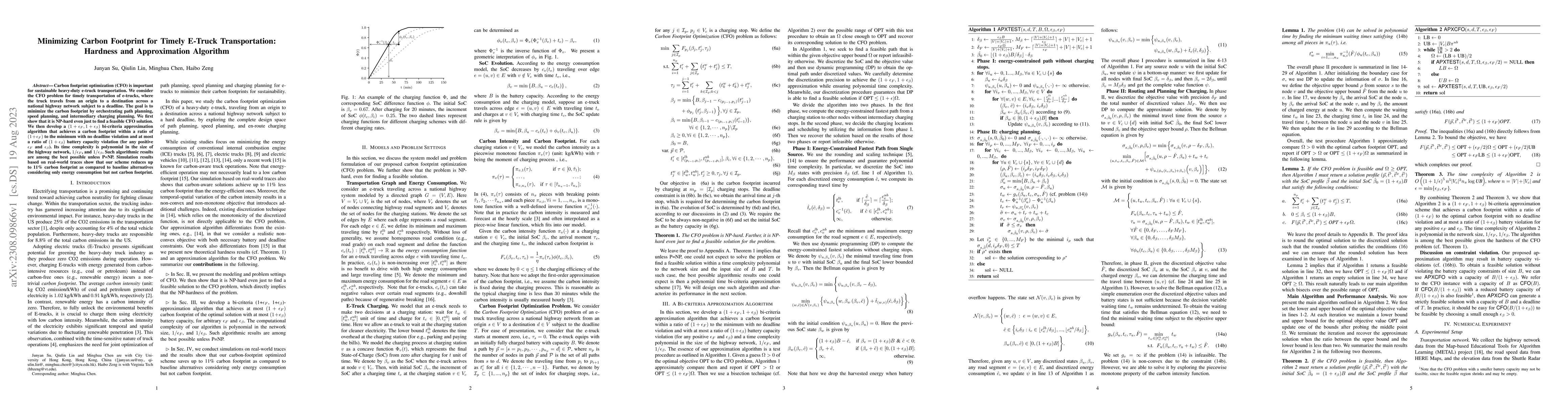 Thumbnail for Minimizing Carbon Footprint for Timely E-Truck Transportation: Hardness
  and Approximation Algorithm