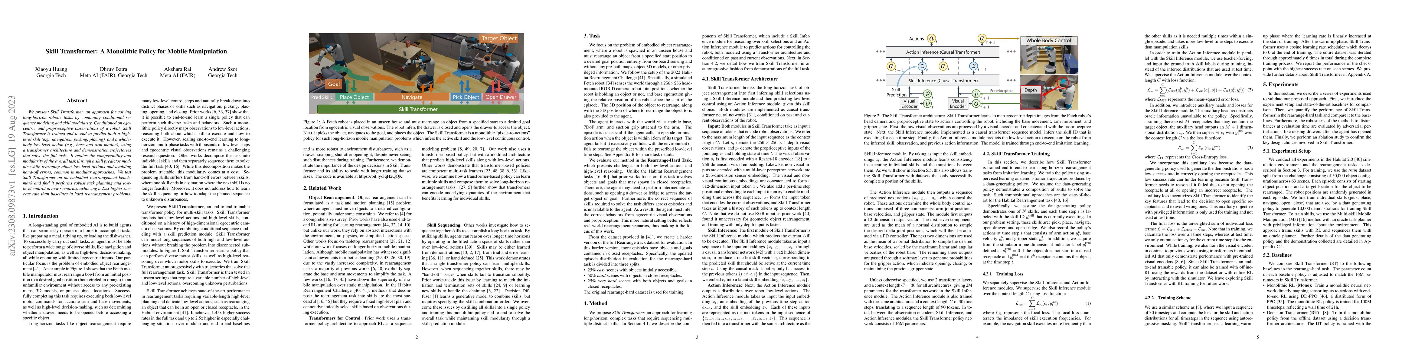 Thumbnail for Skill Transformer: A Monolithic Policy for Mobile Manipulation
