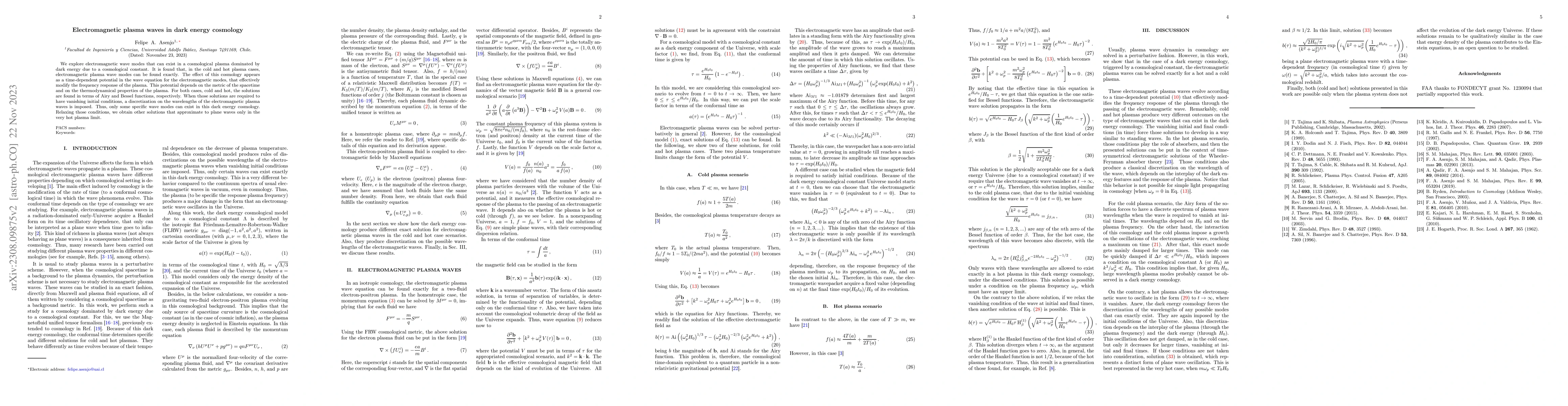 Thumbnail for Electromagnetic plasma waves in dark energy cosmology