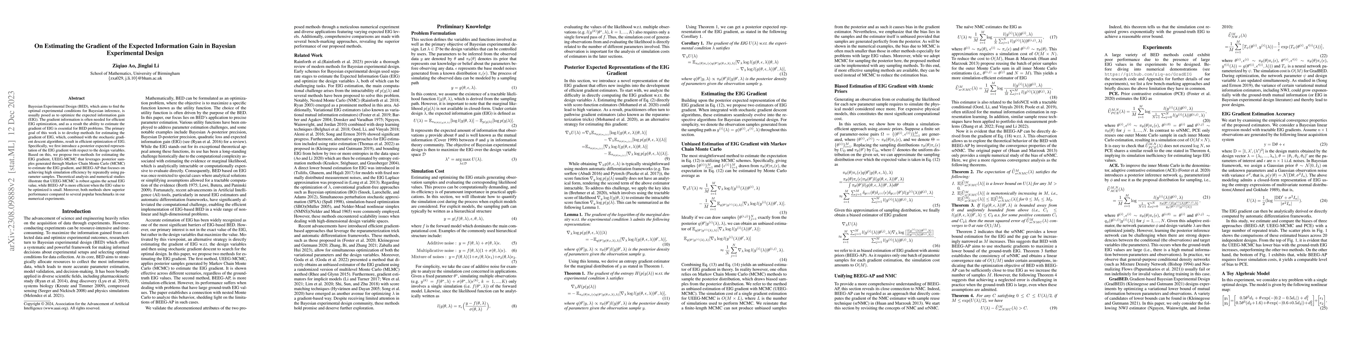 Thumbnail for On Estimating the Gradient of the Expected Information Gain in Bayesian
  Experimental Design