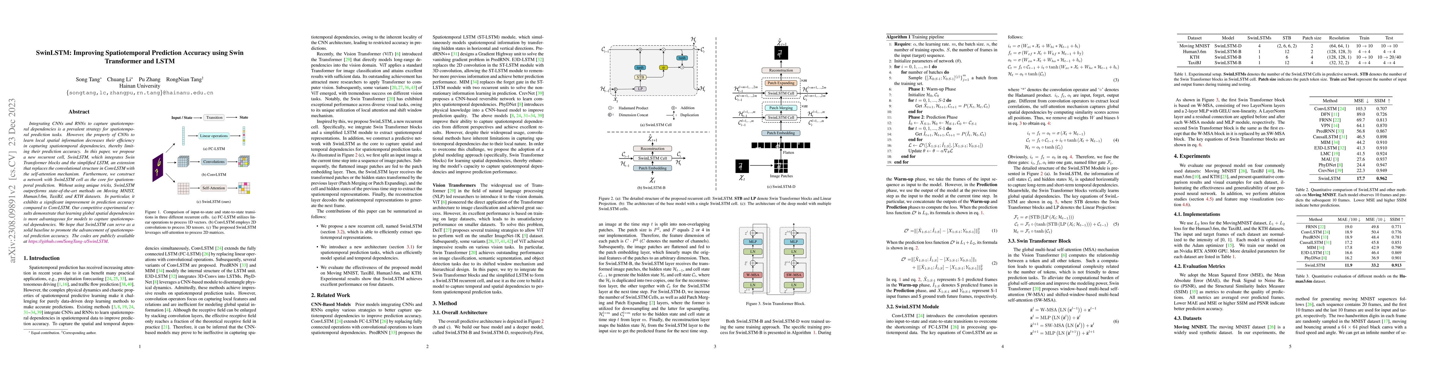 Thumbnail for SwinLSTM:Improving Spatiotemporal Prediction Accuracy using Swin
  Transformer and LSTM