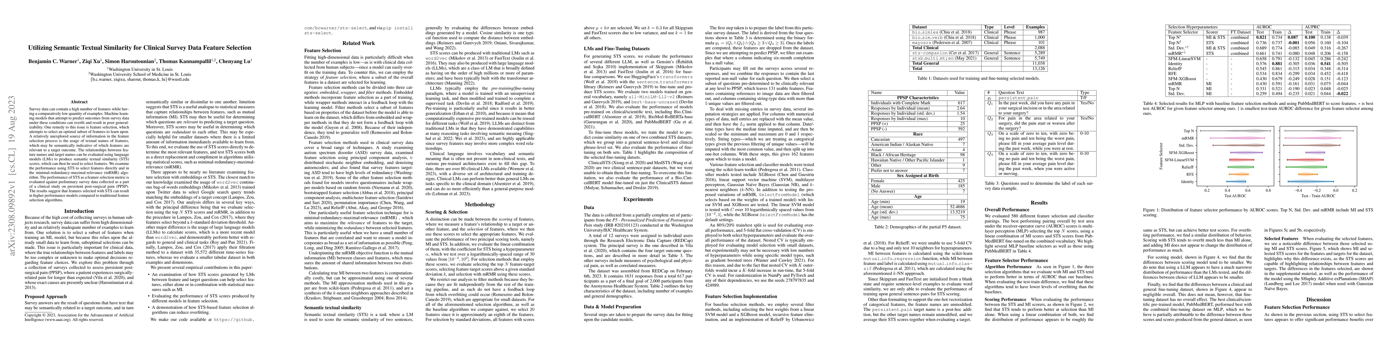 Thumbnail for Utilizing Semantic Textual Similarity for Clinical Survey Data Feature
  Selection