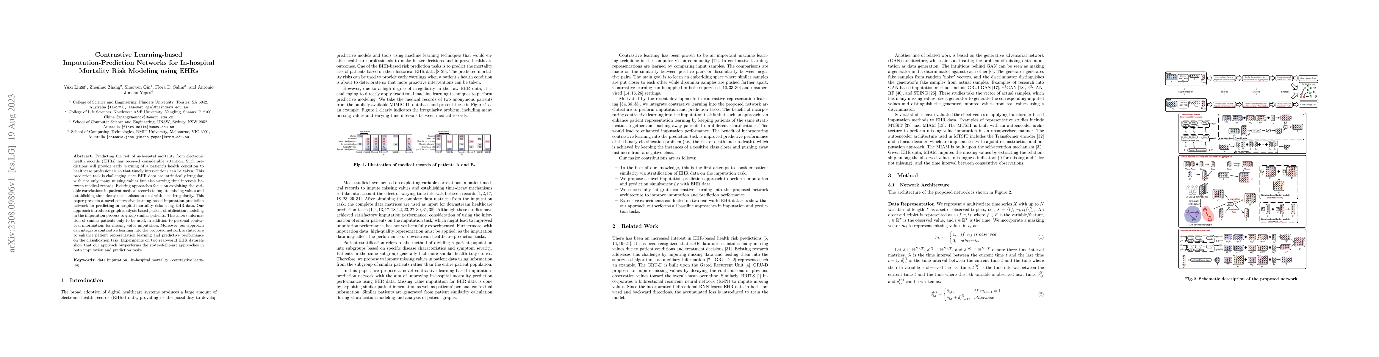 Thumbnail for Contrastive Learning-based Imputation-Prediction Networks for
  In-hospital Mortality Risk Modeling using EHRs
