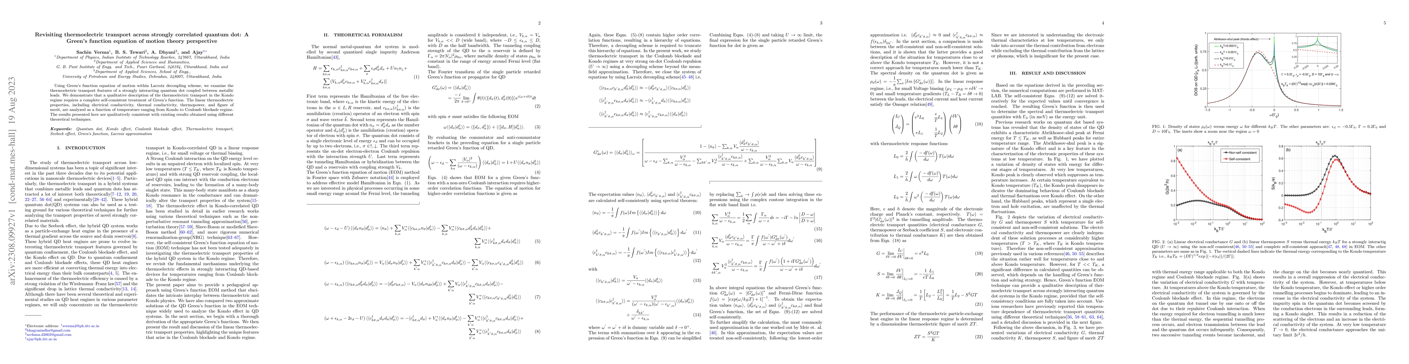 Thumbnail for Revisiting thermoelectric transport across strongly correlated quantum
  dot: A Green's function equation of motion theory perspective