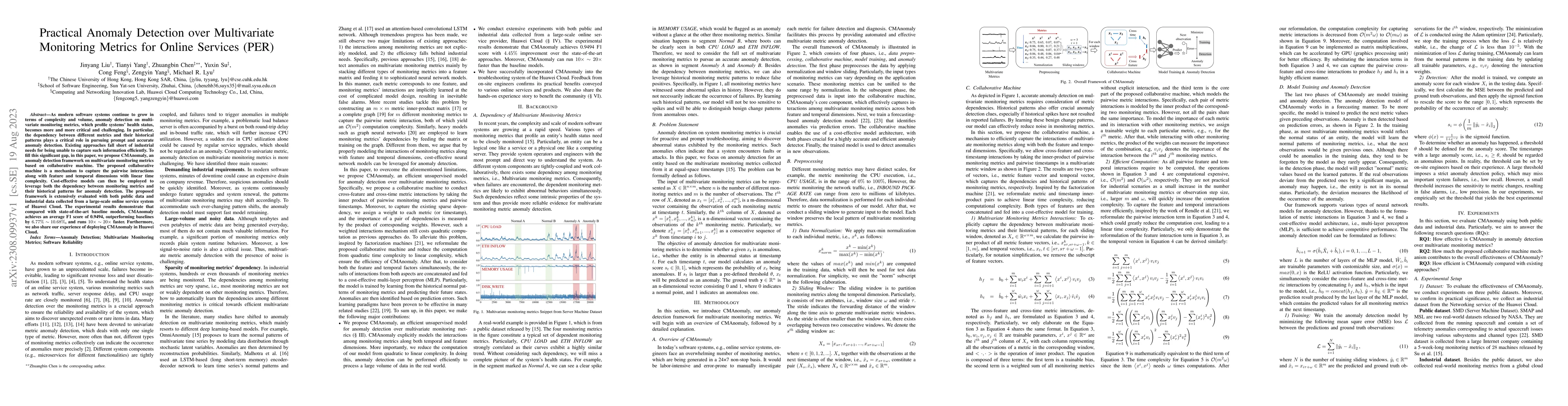 Thumbnail for Practical Anomaly Detection over Multivariate Monitoring Metrics for
  Online Services