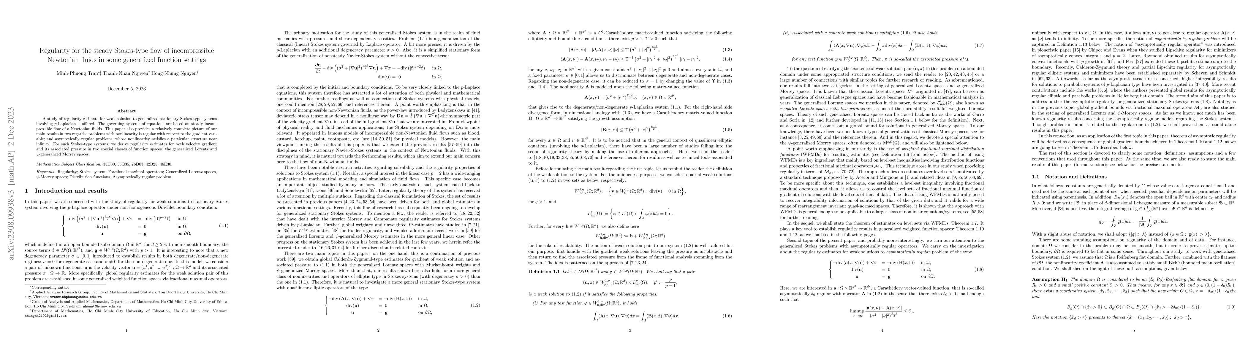 Thumbnail for Regularity for the steady Stokes-type flow of incompressible Newtonian
  fluids in some generalized function settings