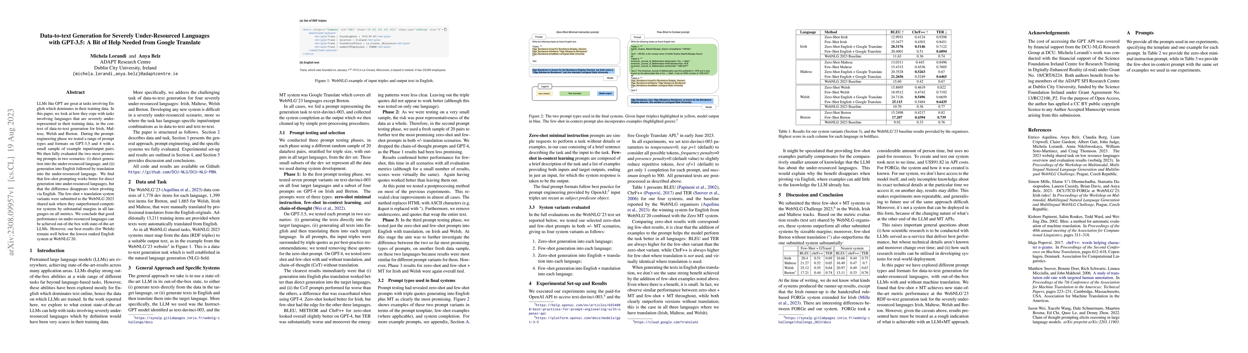 Thumbnail for Data-to-text Generation for Severely Under-Resourced Languages with
  GPT-3.5: A Bit of Help Needed from Google Translate