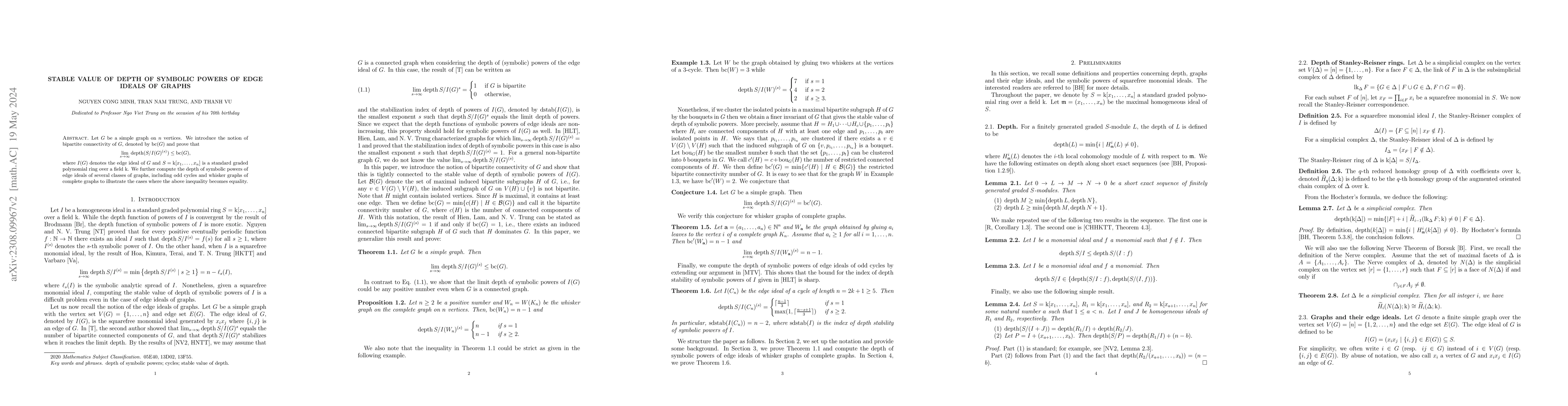 Thumbnail for Stable value of depth of symbolic powers of edge ideals of graphs