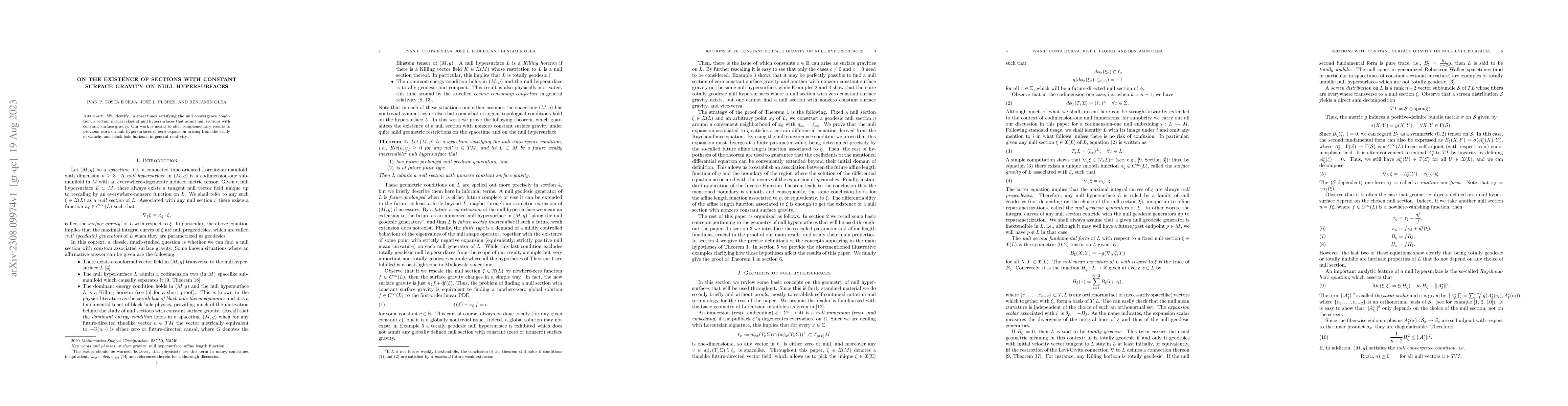 Thumbnail for On the existence of sections with constant surface gravity on null
  hypersurfaces