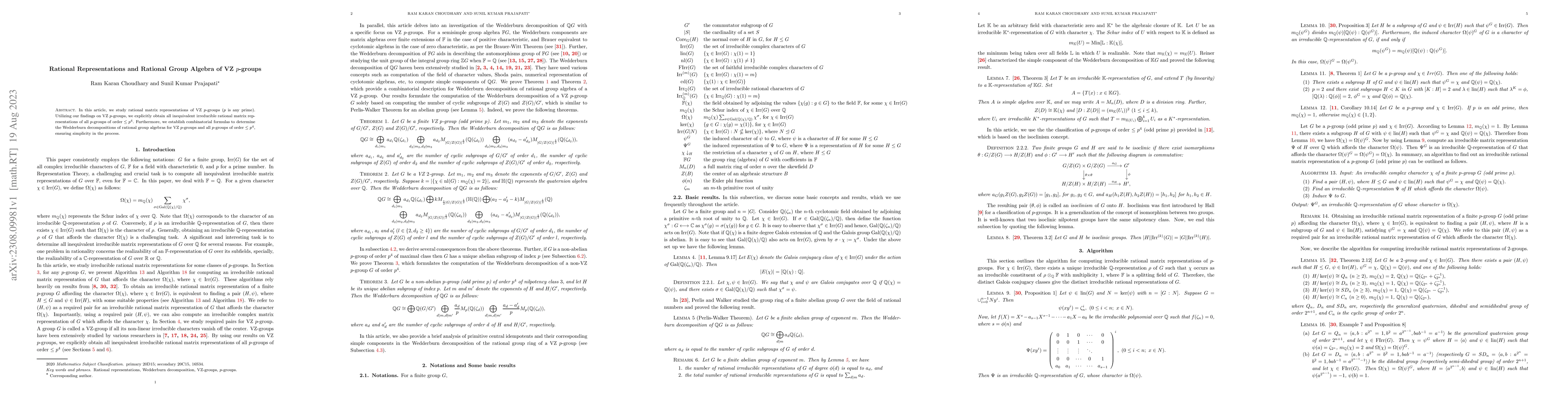 Thumbnail for Rational Representations and Rational Group Algebra of VZ p-groups