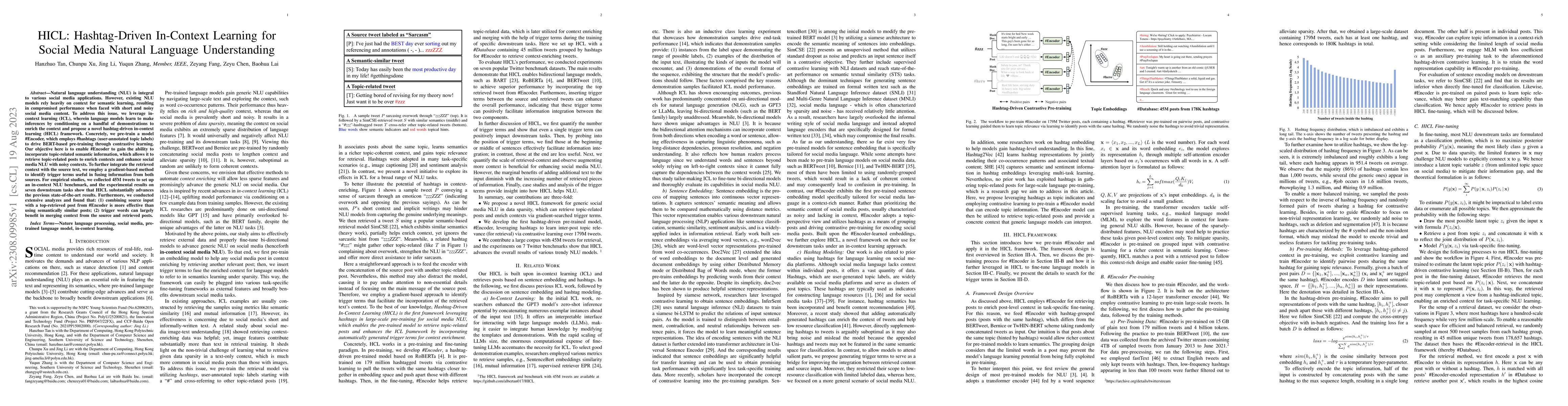 Thumbnail for HICL: Hashtag-Driven In-Context Learning for Social Media Natural
  Language Understanding