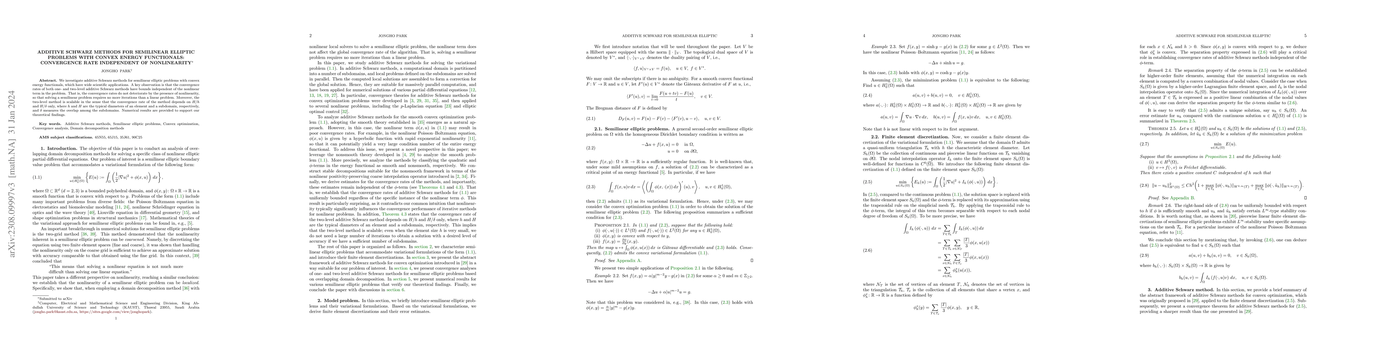 Thumbnail for Additive Schwarz methods for semilinear elliptic problems with convex
  energy functionals: Convergence rate independent of nonlinearity