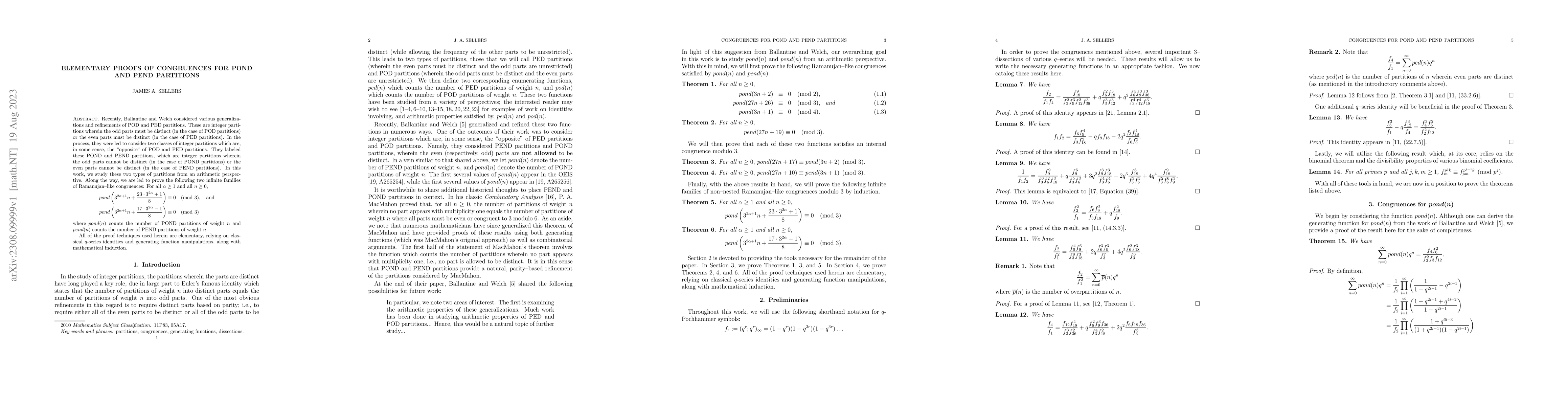 Thumbnail for Elementary Proofs of Congruences for POND and PEND Partitions