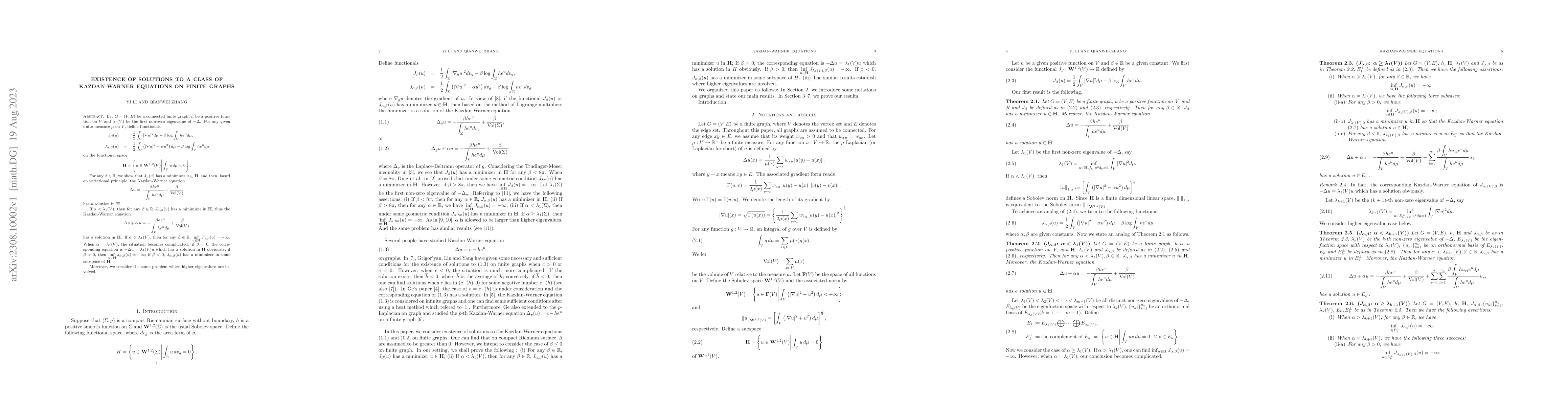 Thumbnail for Existence of Solutions to a Class of Kazdan-Warner Equations on Finite
  Graphs