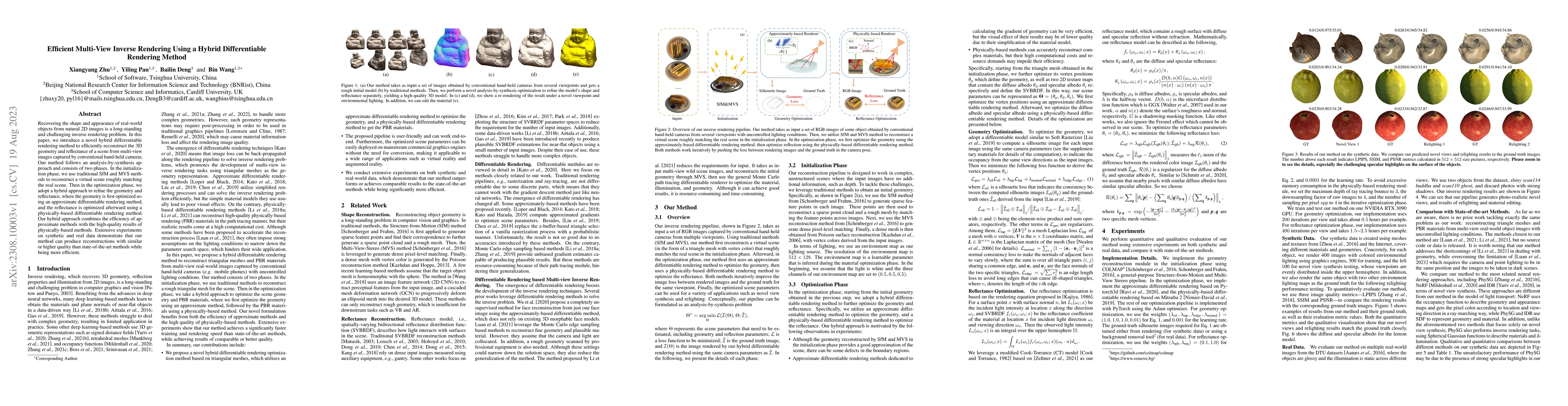 Thumbnail for Efficient Multi-View Inverse Rendering Using a Hybrid Differentiable
  Rendering Method