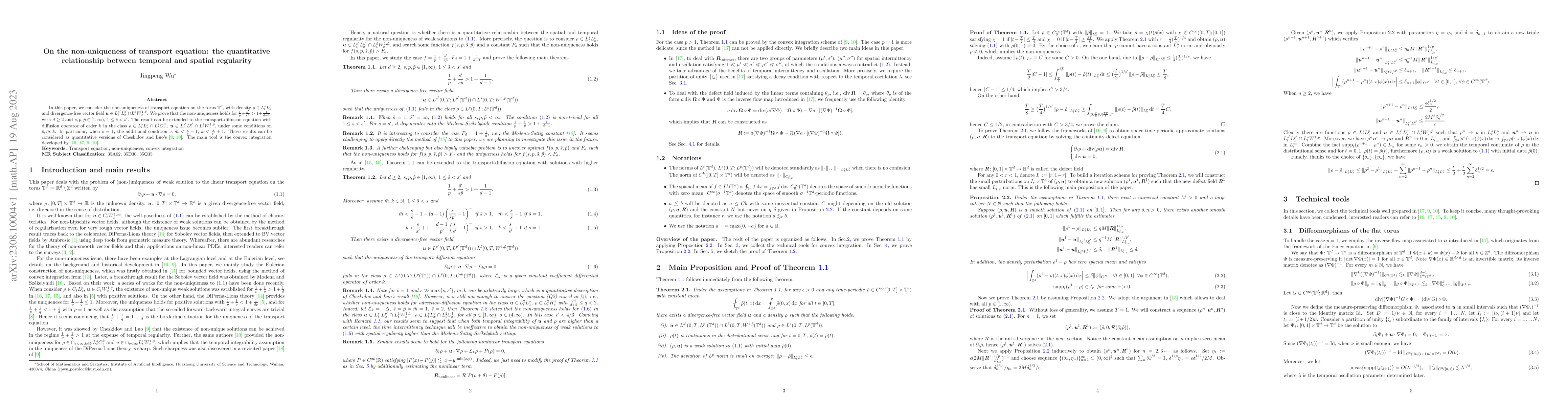 Thumbnail for On the non-uniqueness of transport equation: the quantitative
  relationship between temporal and spatial regularity