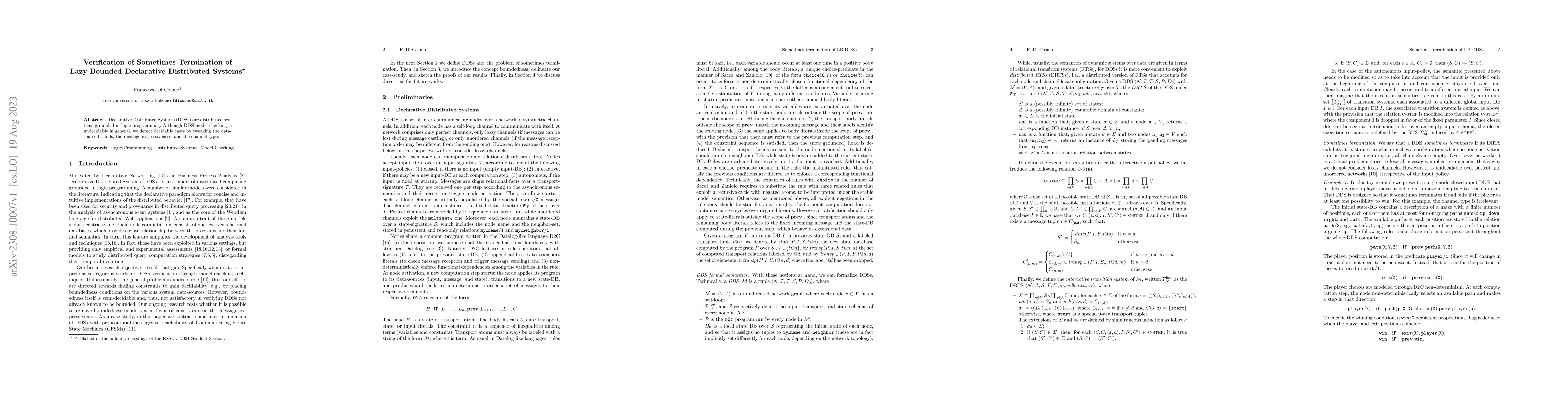 Thumbnail for Verification of Sometimes Termination of Lazy-Bounded Declarative
  Distributed Systems