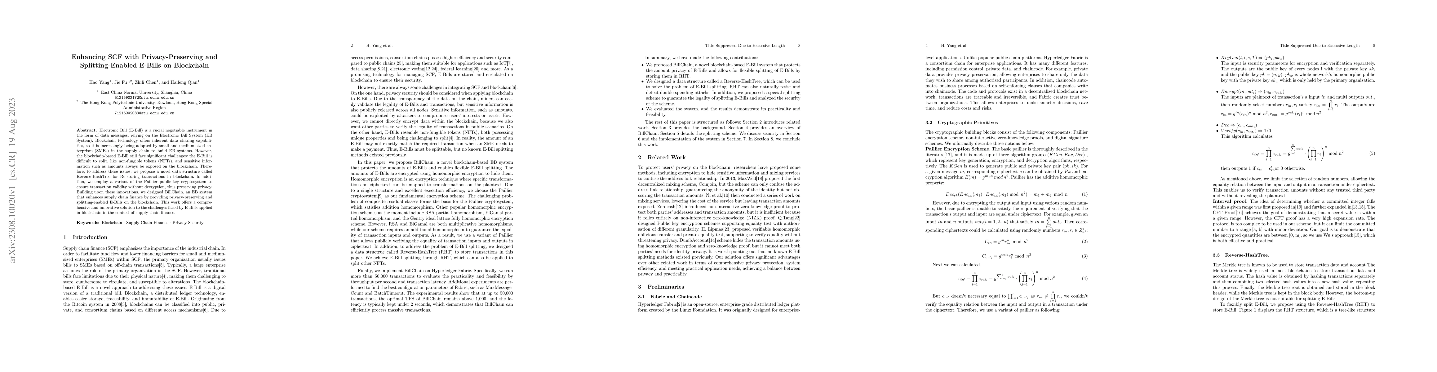 Thumbnail for Enhancing SCF with Privacy-Preserving and Splitting-Enabled E-Bills on
  Blockchain