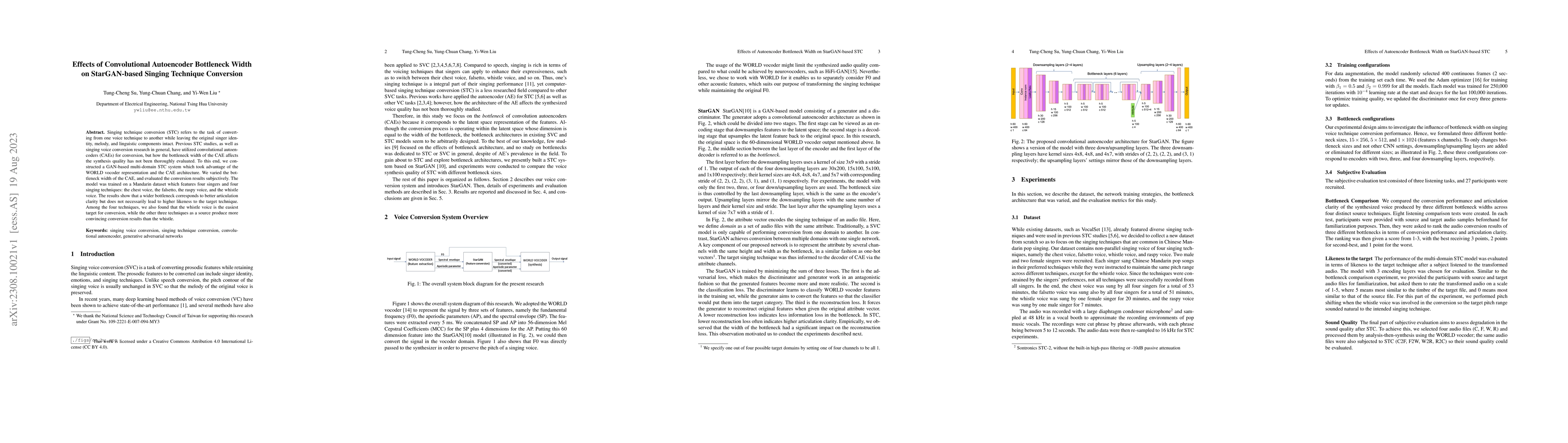 Thumbnail for Effects of Convolutional Autoencoder Bottleneck Width on StarGAN-based
  Singing Technique Conversion
