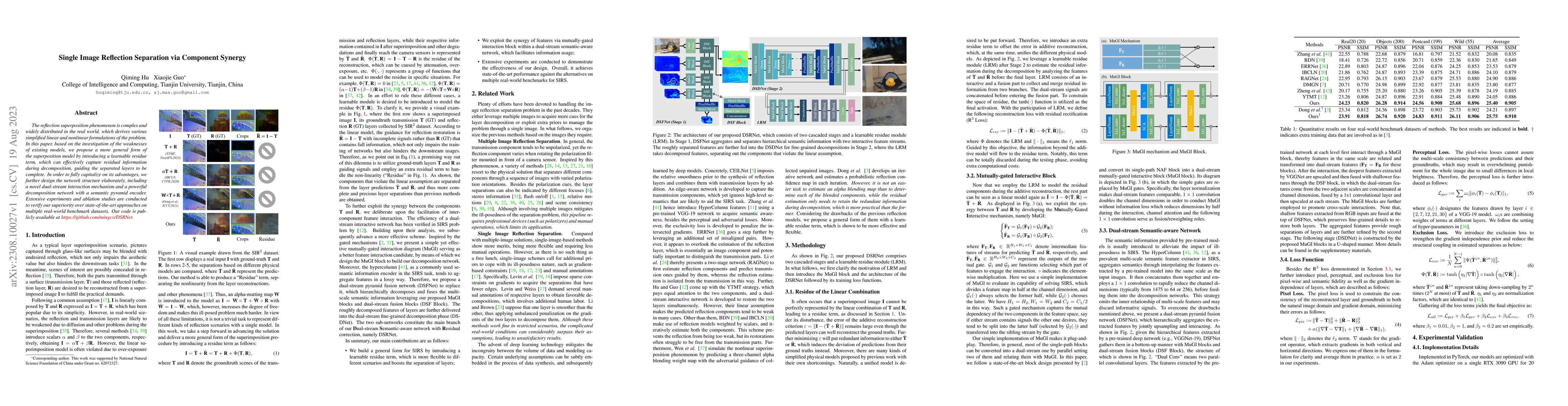 Thumbnail for Single Image Reflection Separation via Component Synergy