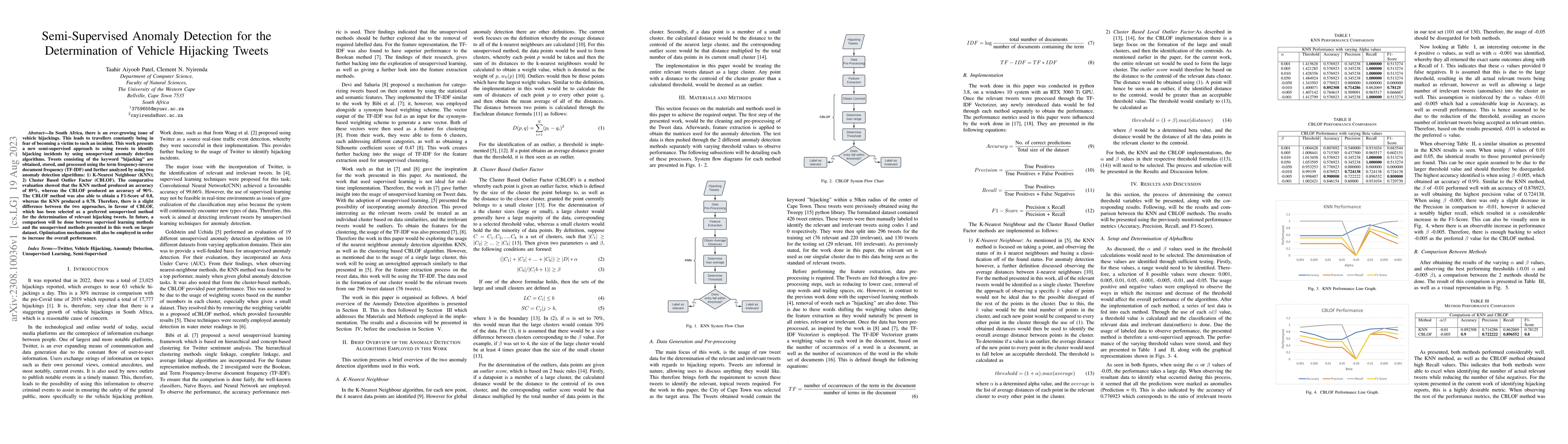 Thumbnail for Semi-Supervised Anomaly Detection for the Determination of Vehicle
  Hijacking Tweets