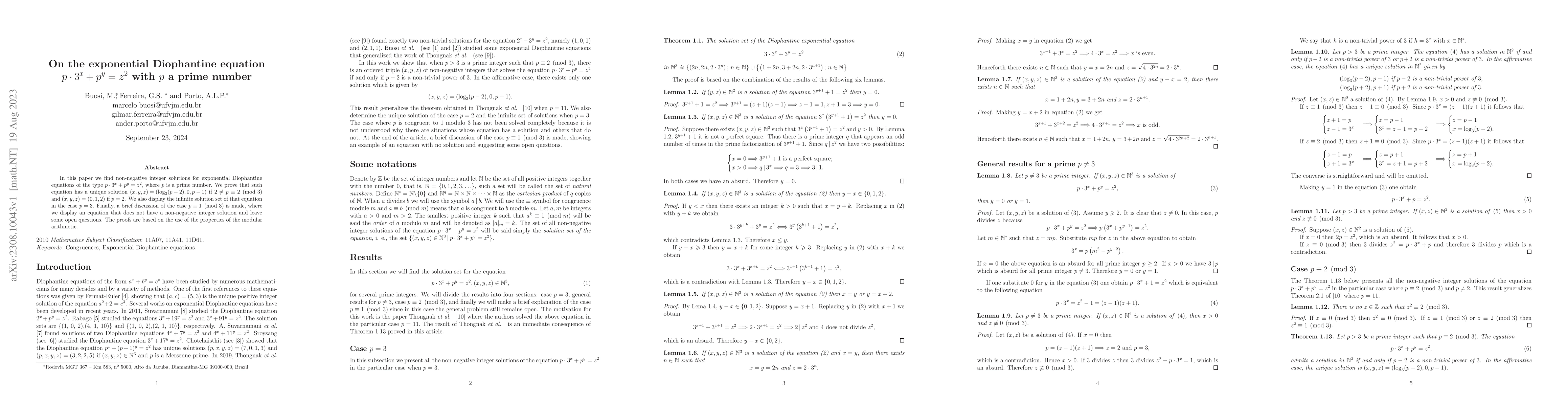 Thumbnail for On the exponential Diophantine equation ${\displaystyle p\cdot
  3^{x}+p^{y}=z^2}$ with $p$ a prime number