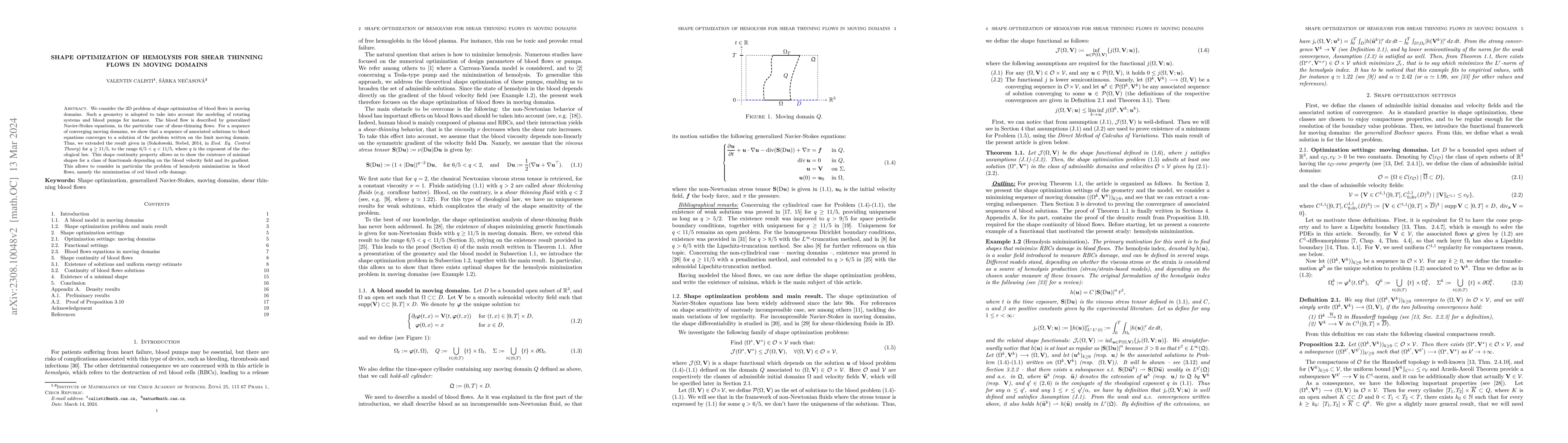 Thumbnail for Shape Optimization of hemolysis for shear thinning flows in moving
  domains