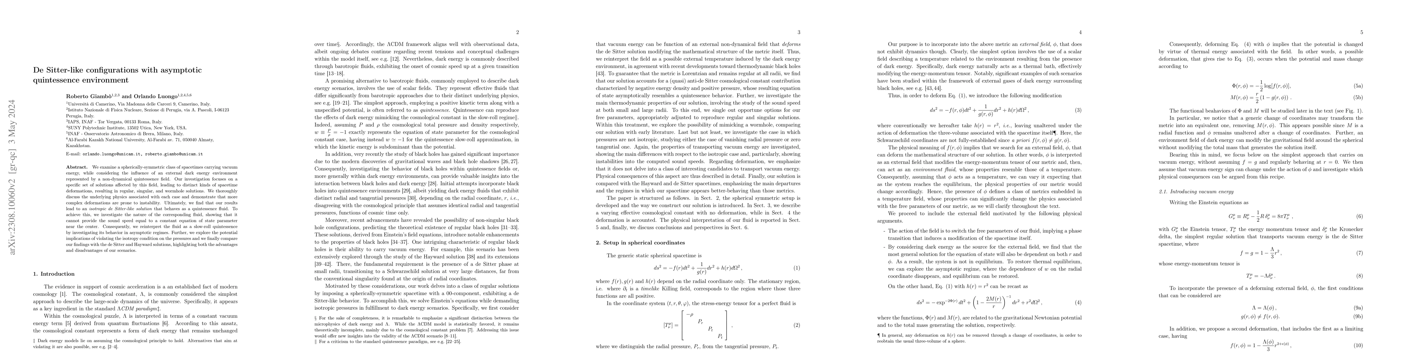 Thumbnail for De Sitter-like configurations with asymptotic quintessence environment