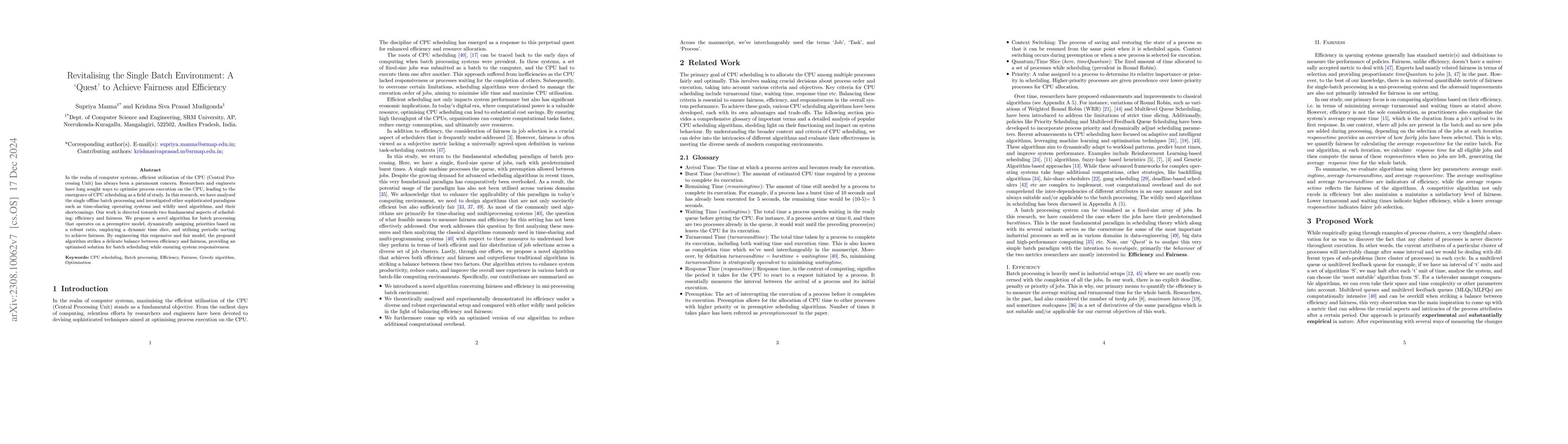 Thumbnail for Revitalising the Single Batch Environment: A 'Quest' to Achieve Fairness
  and Efficiency