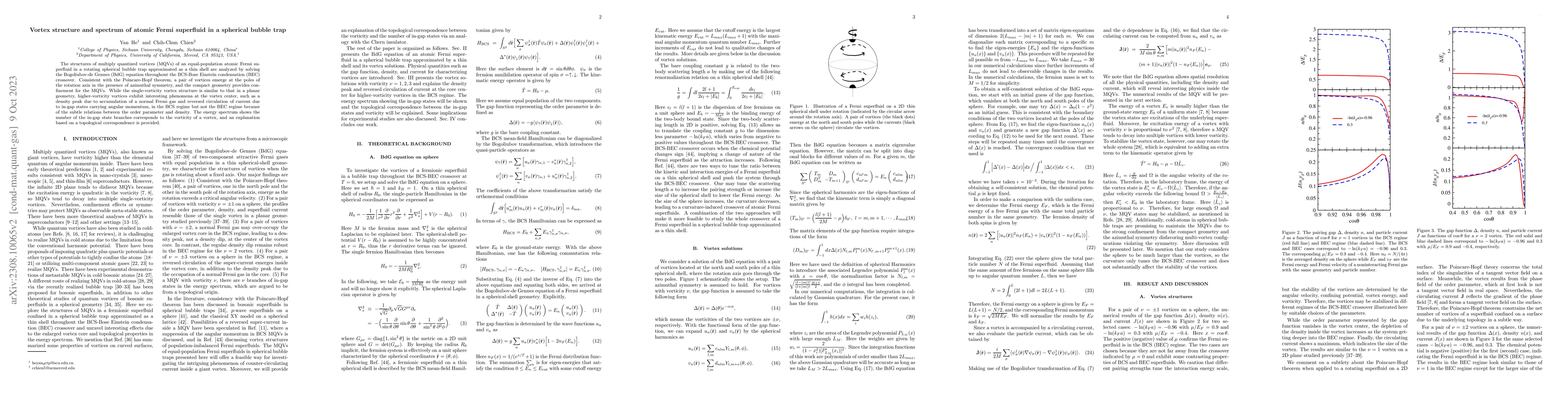 Thumbnail for Vortex structure and spectrum of atomic Fermi superfluid in a spherical
  bubble trap