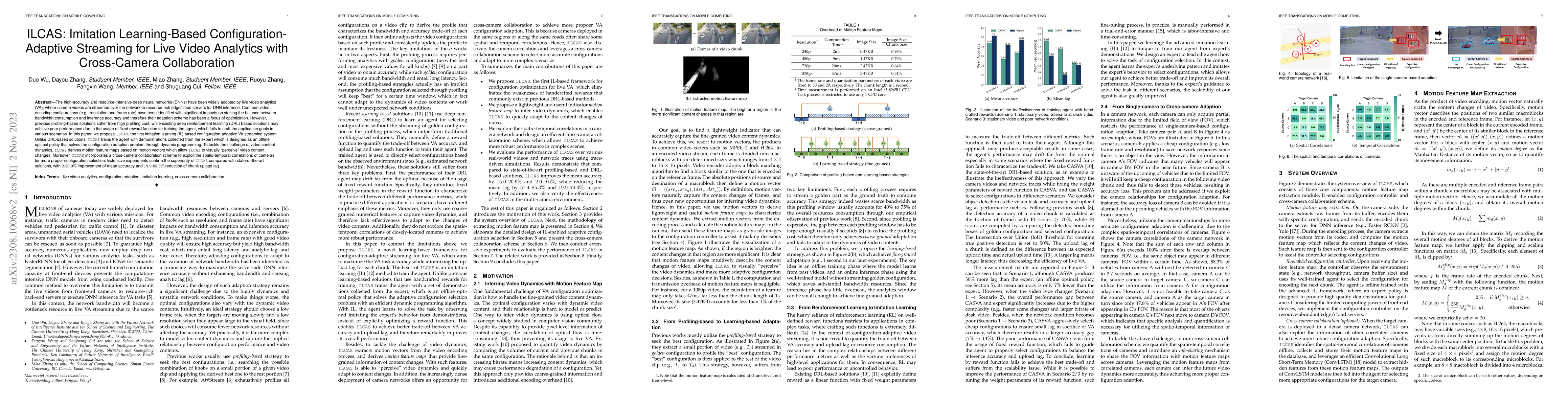 Thumbnail for ILCAS: Imitation Learning-Based Configuration-Adaptive Streaming for
  Live Video Analytics with Cross-Camera Collaboration
