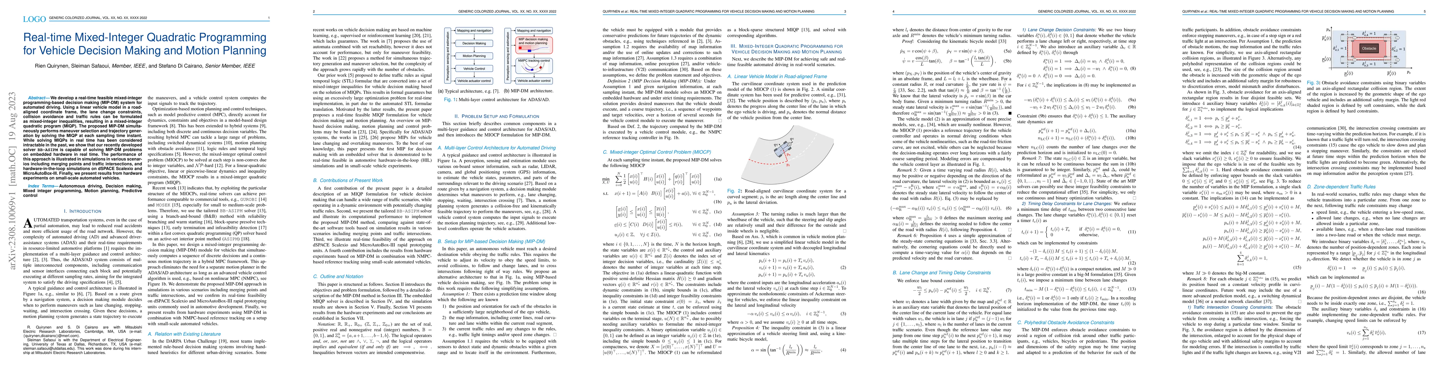 Thumbnail for Real-time Mixed-Integer Quadratic Programming for Vehicle Decision
  Making and Motion Planning