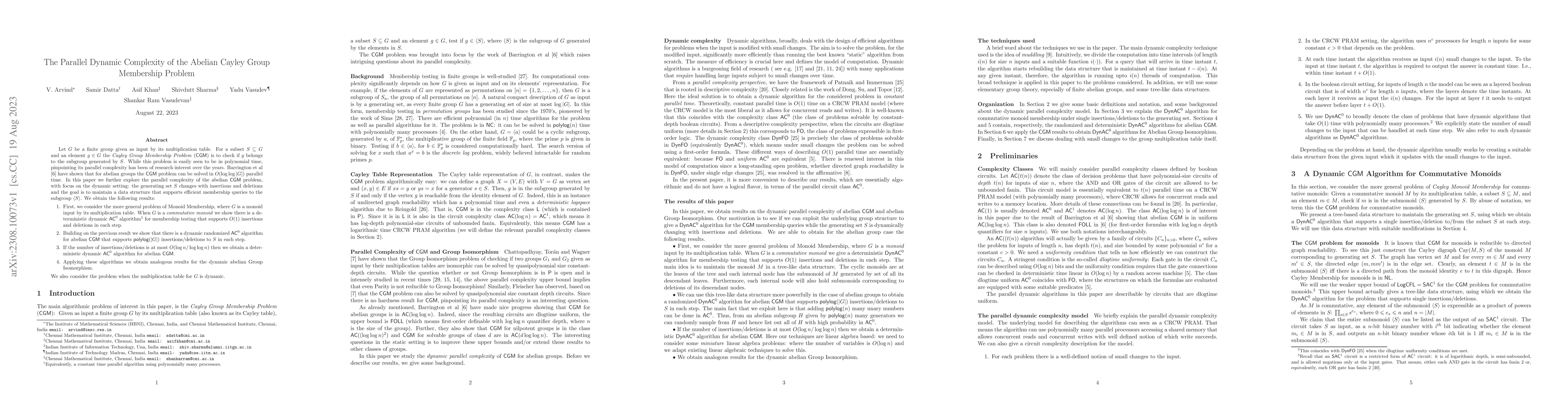 Thumbnail for The Parallel Dynamic Complexity of the Abelian Cayley Group Membership
  Problem