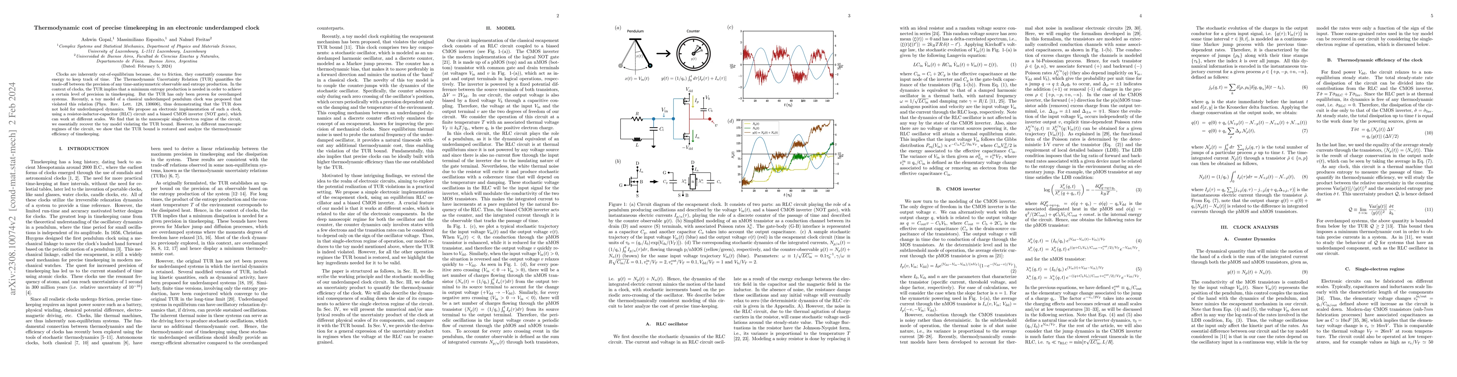 Thumbnail for Thermodynamic cost of precise timekeeping in an electronic underdamped
  clock