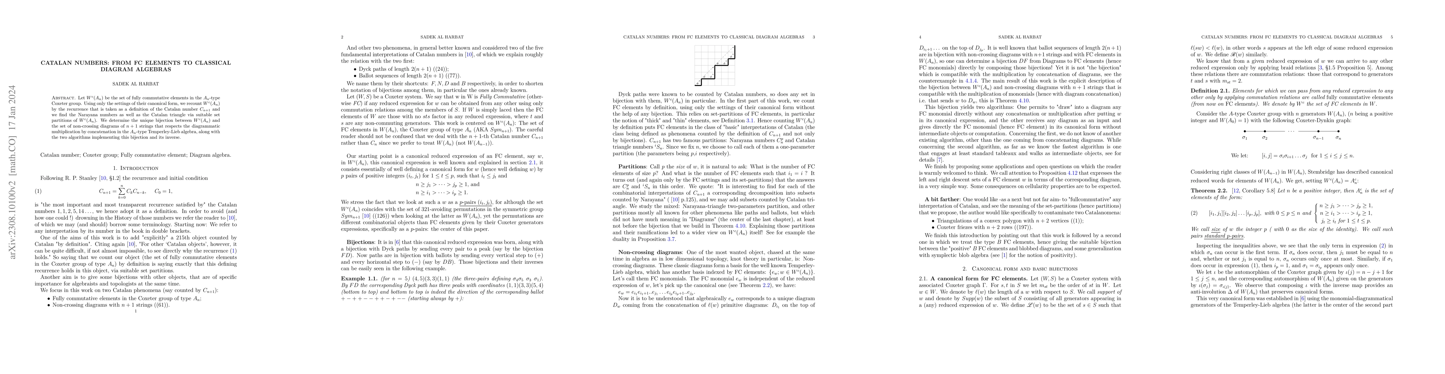 Thumbnail for Catalan numbers: from FC elements to classical diagram algebras