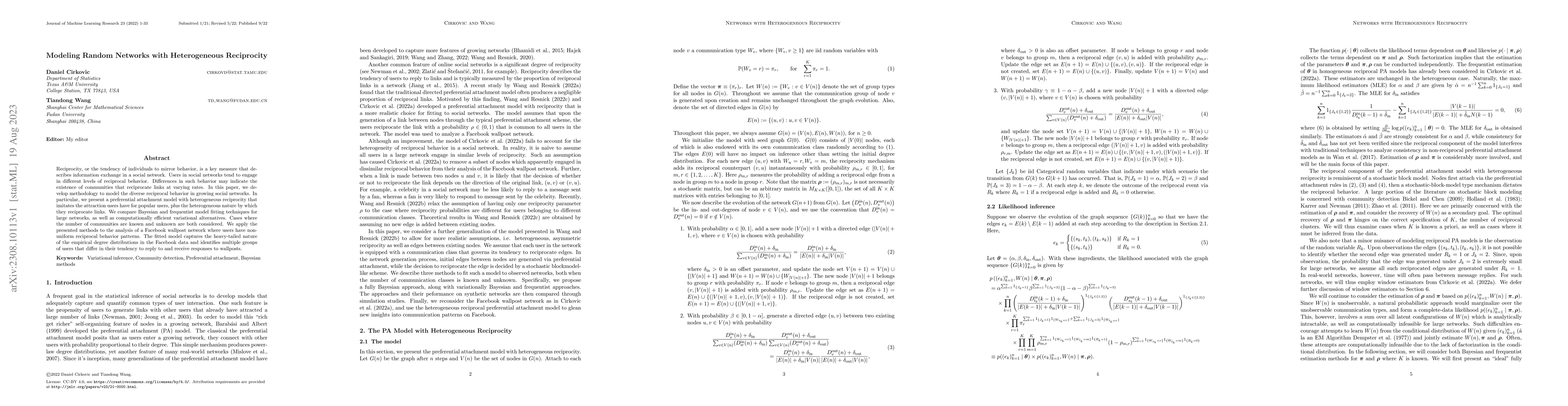 Thumbnail for Modeling Random Networks with Heterogeneous Reciprocity
