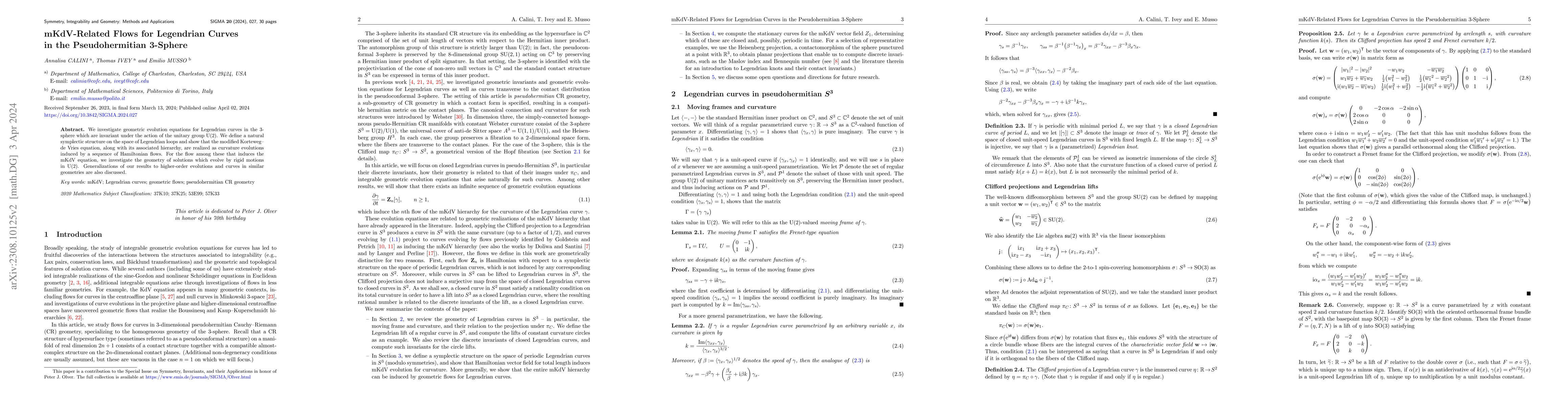 Thumbnail for mKdV-Related Flows for Legendrian Curves in the Pseudohermitian 3-Sphere